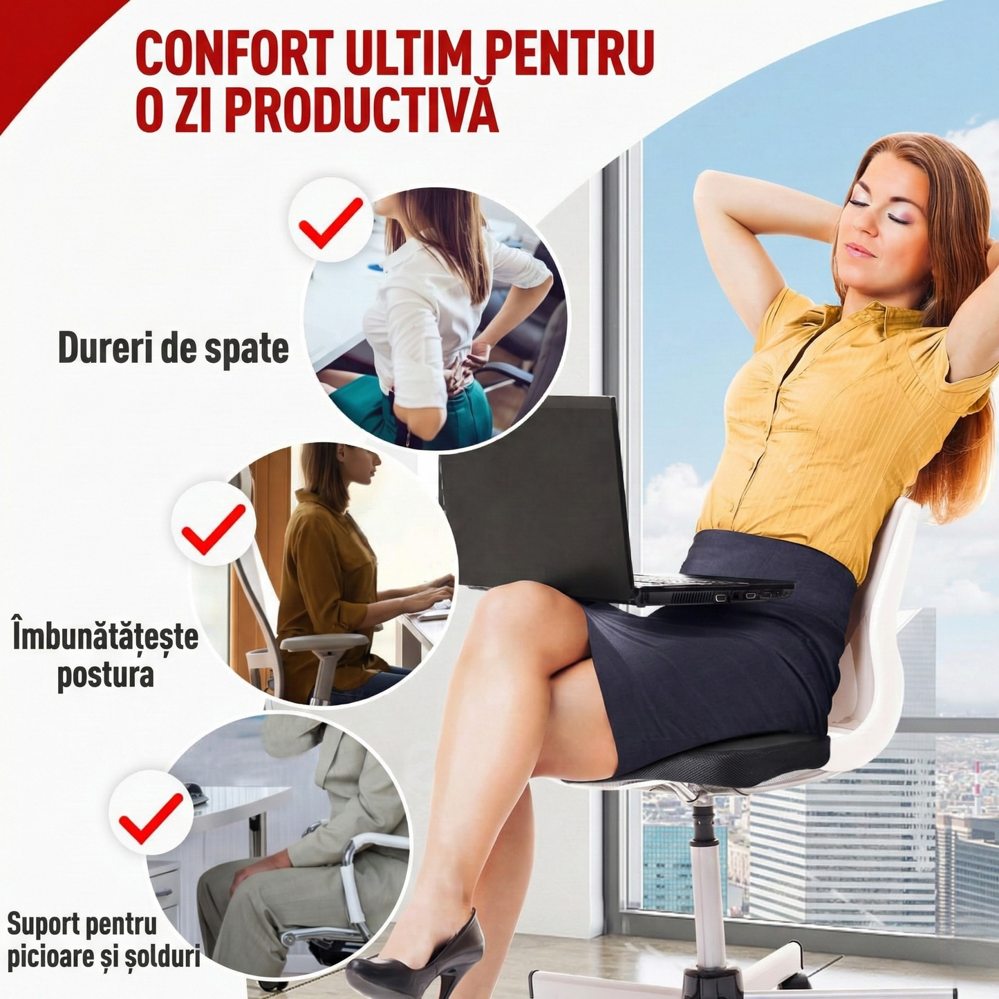 Pernă Ortopedică din Spumă cu Memorie pentru Șezut – Suport Ergonomic Auto & Birou (Anti-Durere)