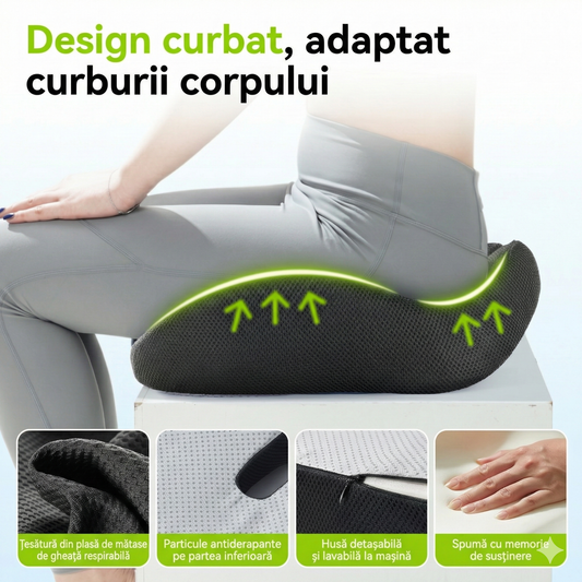 Pernă Ortopedică din Spumă cu Memorie pentru Șezut – Suport Ergonomic Auto & Birou (Anti-Durere)