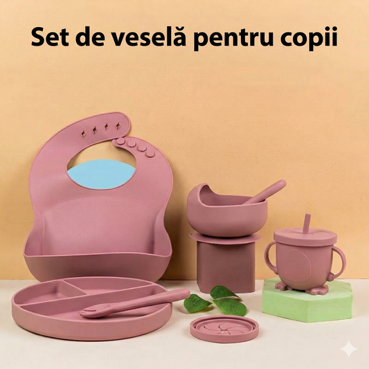 Set Complet Tacamuri Bebeluși (6 Piese) – Silicon Premium cu Ventuză Anti-Alunecare (BPA Free)